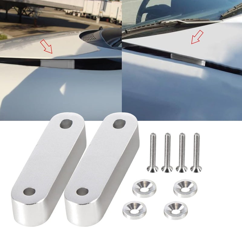 YESHMA Front Hood Vent Space Riser Spacer Modification Kit, Hood Riser Compatible with Honda Civic Acura Integra, Aluminum Alloy Car Hood Vent Spacer Riser for CRX Del Sol (Silver) - Image 1